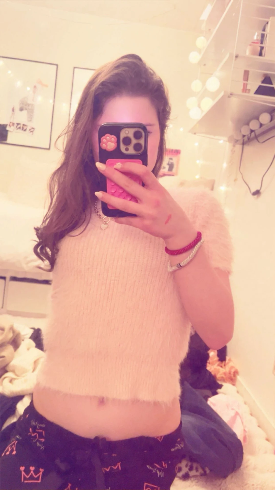 Ljusrosa fluffig croppad topp