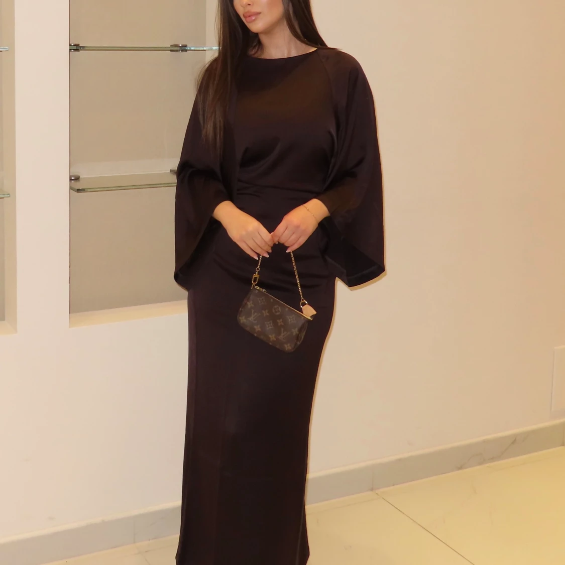 Satin wide sleeve klänning xs - 2