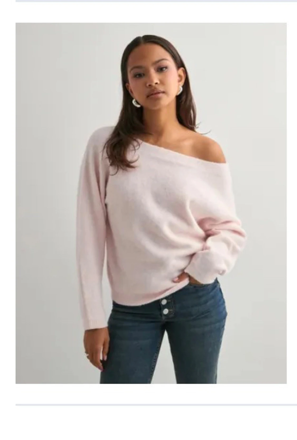 Ljusrosa offshoulder stickad tröja - 1