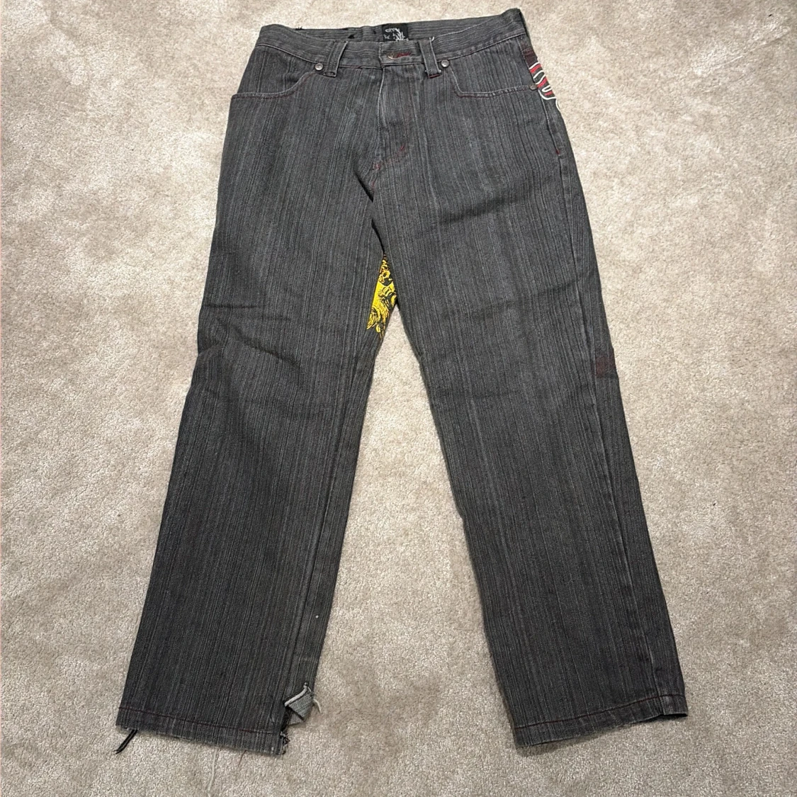 Rawblue jeans med gul print, 32/32 !!BUD!!