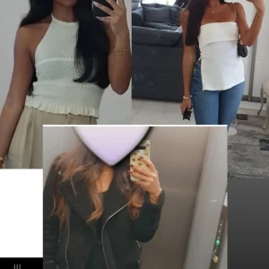 Vit stickad halterneck topp - Säljer en ljusvit stickad halterneck topp med ribbad struktur och söt volangkant nedtill. Toppen är ärmlös och har en snygg croppad passform som ger en fräsch och trendig look. Perfekt för dig som gillar stilrena och feminina detaljer.