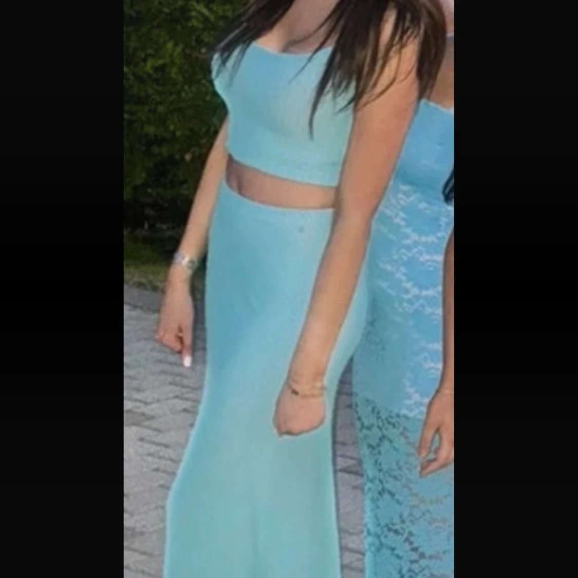 Ljusblå långklänning med crop top - 1