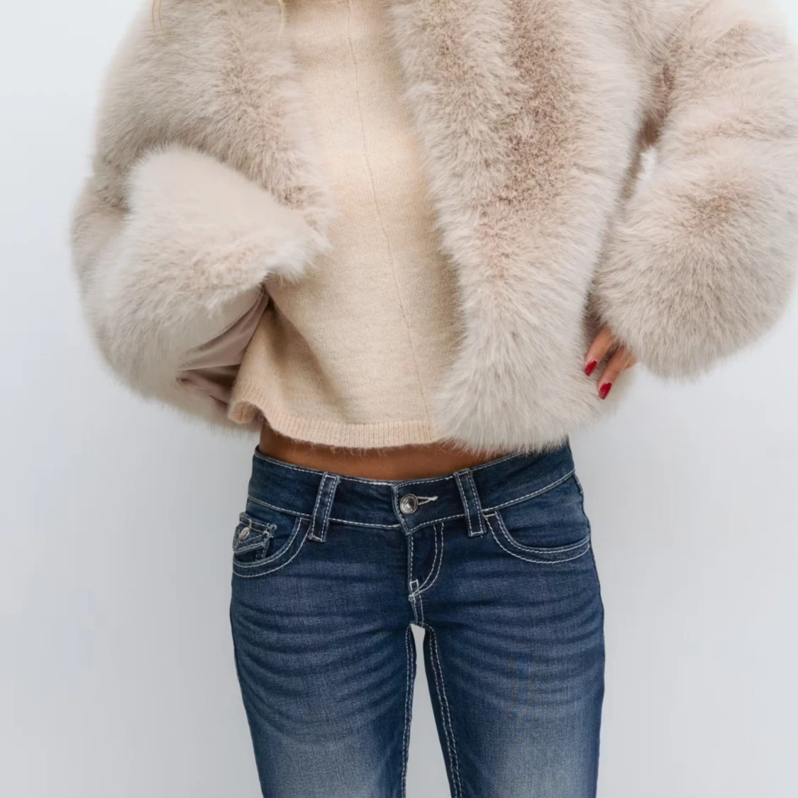 Beige fluffig päls-tröja - 2