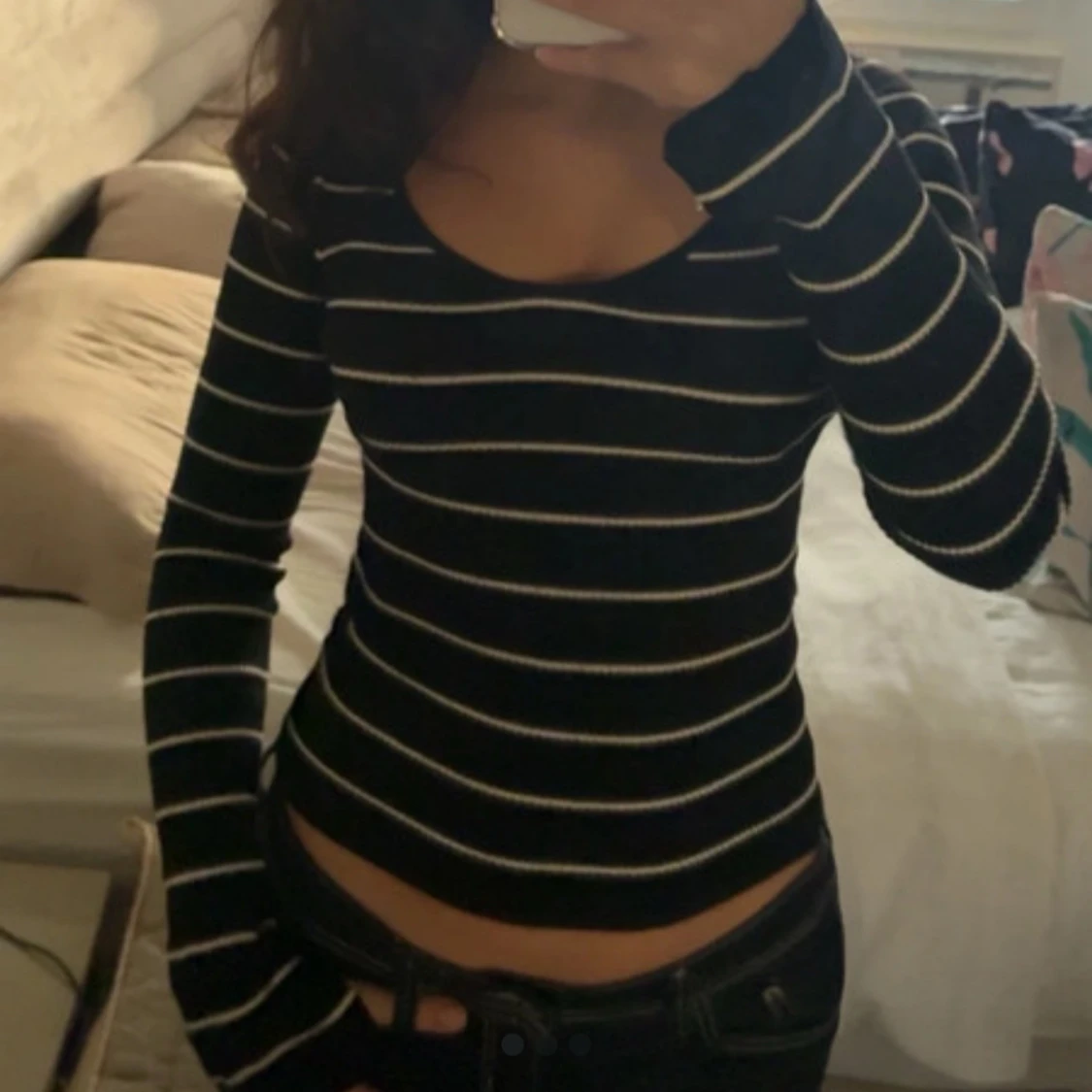 Svart ribbad randig tröja H&M XS