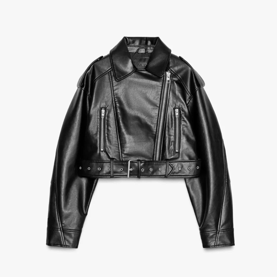 ZARA - Leather effect cropped biker jacket