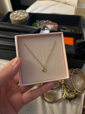 Guldigt halsband Amore från Enamel - Säljer ett elegant halsband från Enamel Copenhagen med ett litet hjärthänge i guld. Kedjan är tunn och smidig, perfekt för att ge en subtil men fin touch till din outfit. Modellen heter Amore och är riktigt söt och stilren.