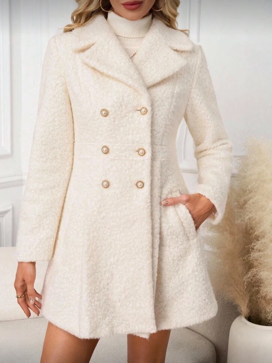 Vit teddyjacka med pärlknappar - 1