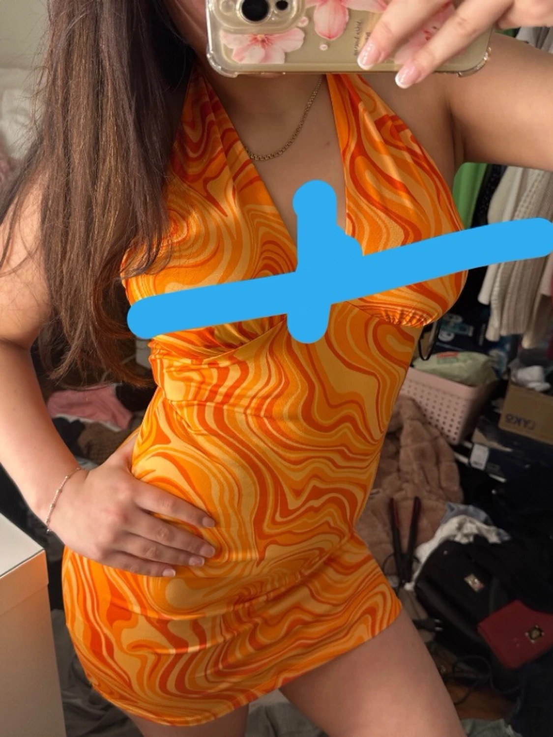 Orange halterneck klänning retro