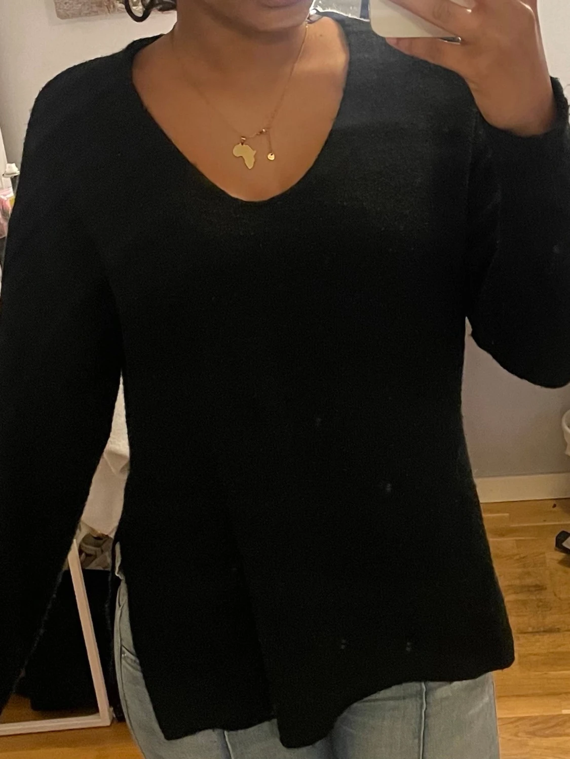 Svart stickad tröja med v-ringning, H&M