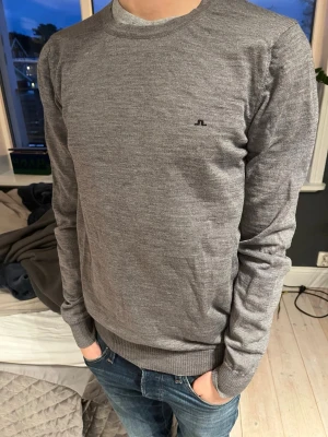 Grå tröja från J.Lindeberg - Riktigt snygg grå tröja från J.Lindeberg med diskret logga på bröstet. Tröjan har rund halsringning, långa ärmar och ribbade muddar vid ärmslut och nederkant. Perfekt till jeans för en clean och stilren look. Hör av dig vid minsta fundering. Modellen är 165 cm.