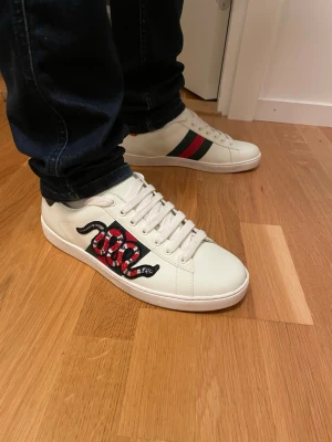 Gucci Ace skor  - Gucci ace snake sneakers. Skorna är i absolut toppskick utan några synliga defekter. Skick ;9/10. Storlek 8=42 Nypris ligger runt 8000kr men säljs nu för ändast 2249kr. Hör gärna av er vid minsta lilla fundering! 