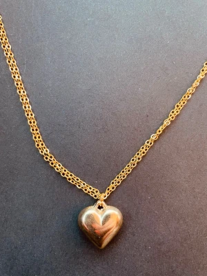 By prisförslag - dubbelt Guldigt halsband 45 cm med hjärthänge - Snyggt halsband i guldfärgad metall med dubbla kedjor och ett hjärtformat hänge. Perfekt accessoar för att lyfta din outfit med en romantisk touch. Hjärtat har en blank yta som fångar ljuset fint.
