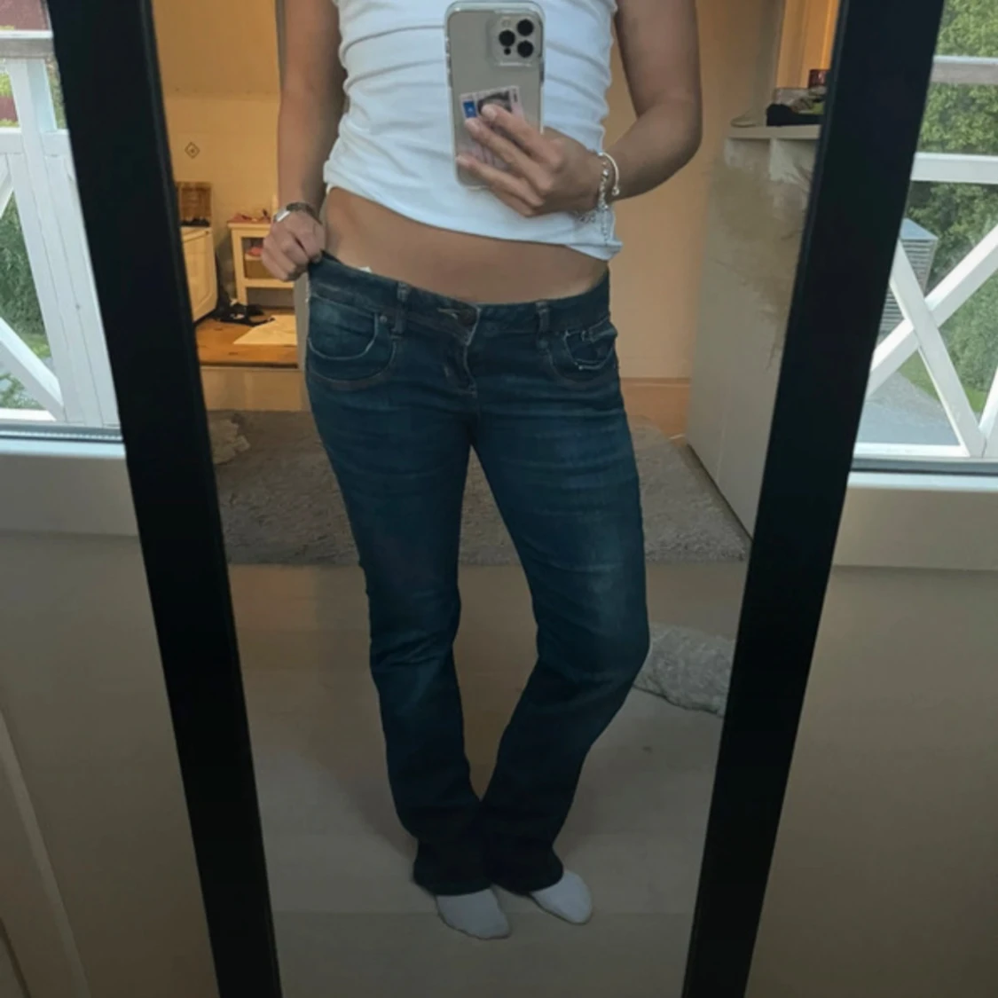 Blå bootcut jeans låg midja - 3