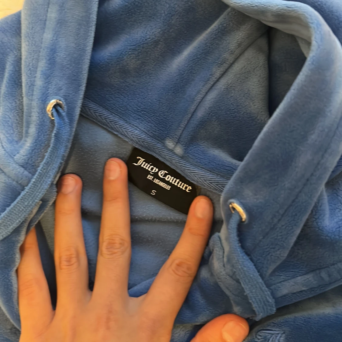 Blå mjukisbyxor i velour - 4