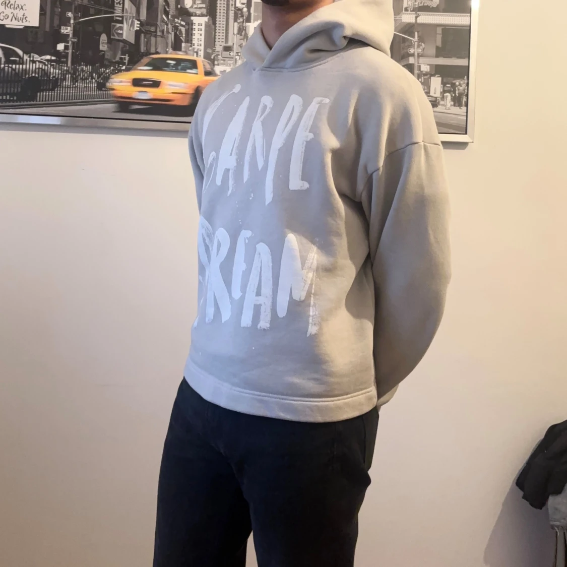 Ljusgrå hoodie med tryck Carpe Dream - 1