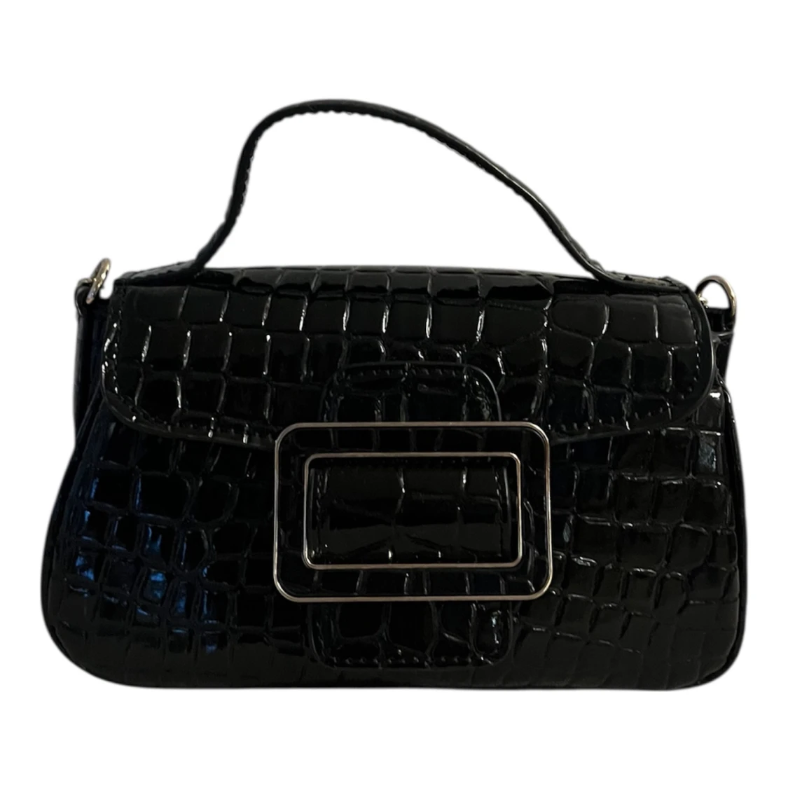 Zara axelväska med krokoprägling - svart - 1