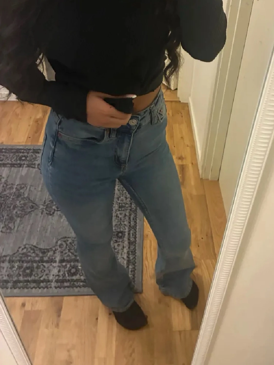 Blå bootcut jeans med hög midja - 1