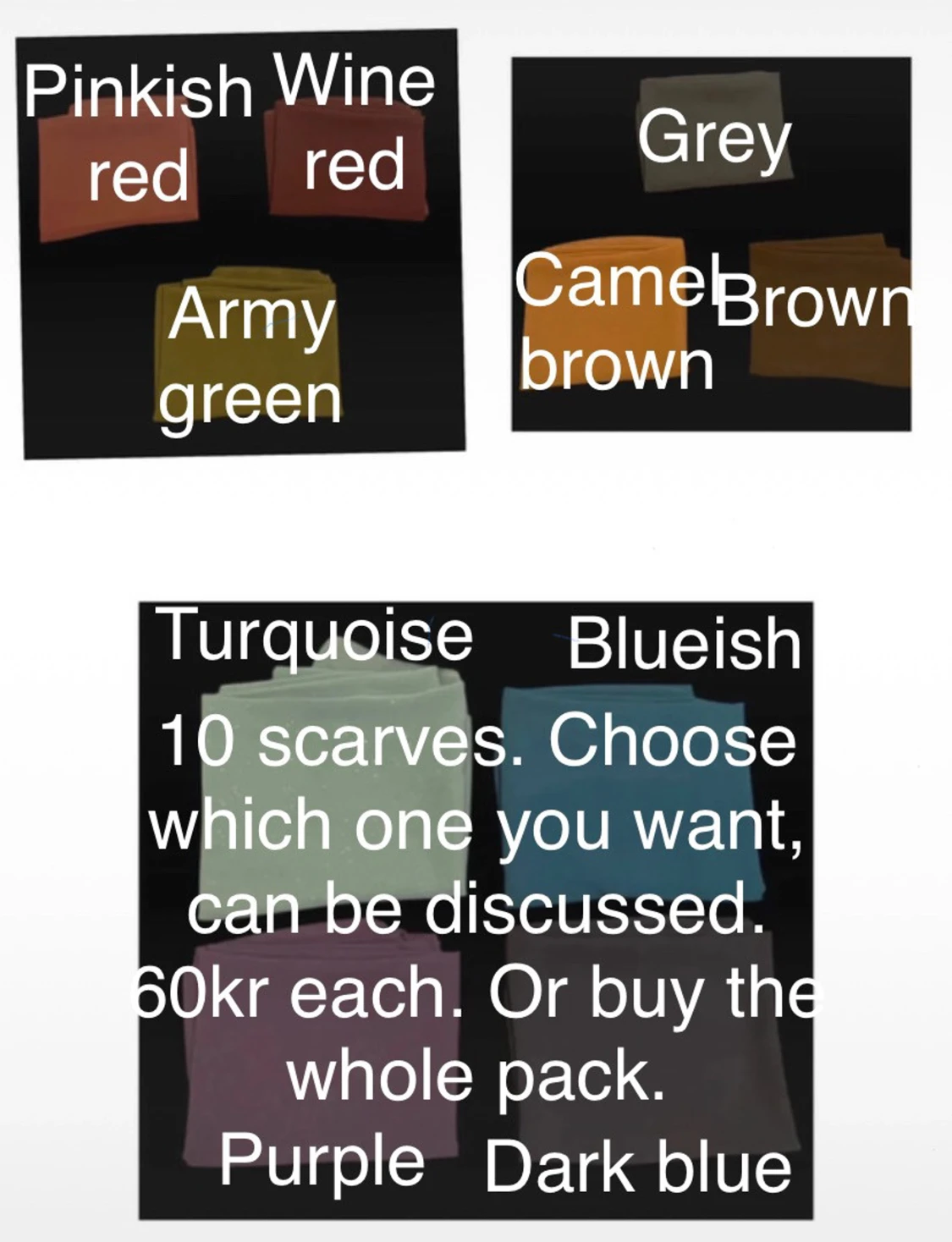 10 enfärgade halsdukar i olika färger
