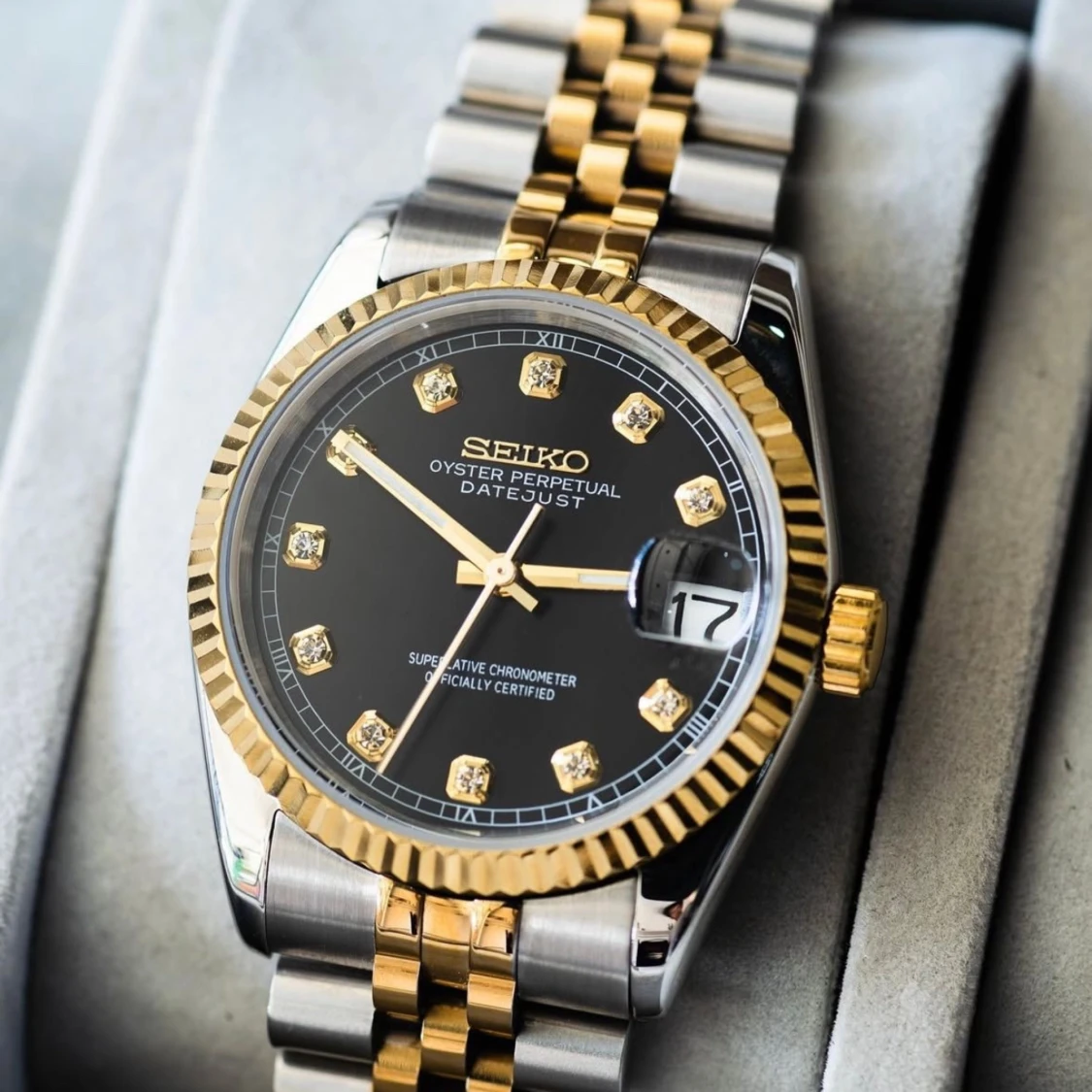 Seikmod Datejust svart/guld herrklocka