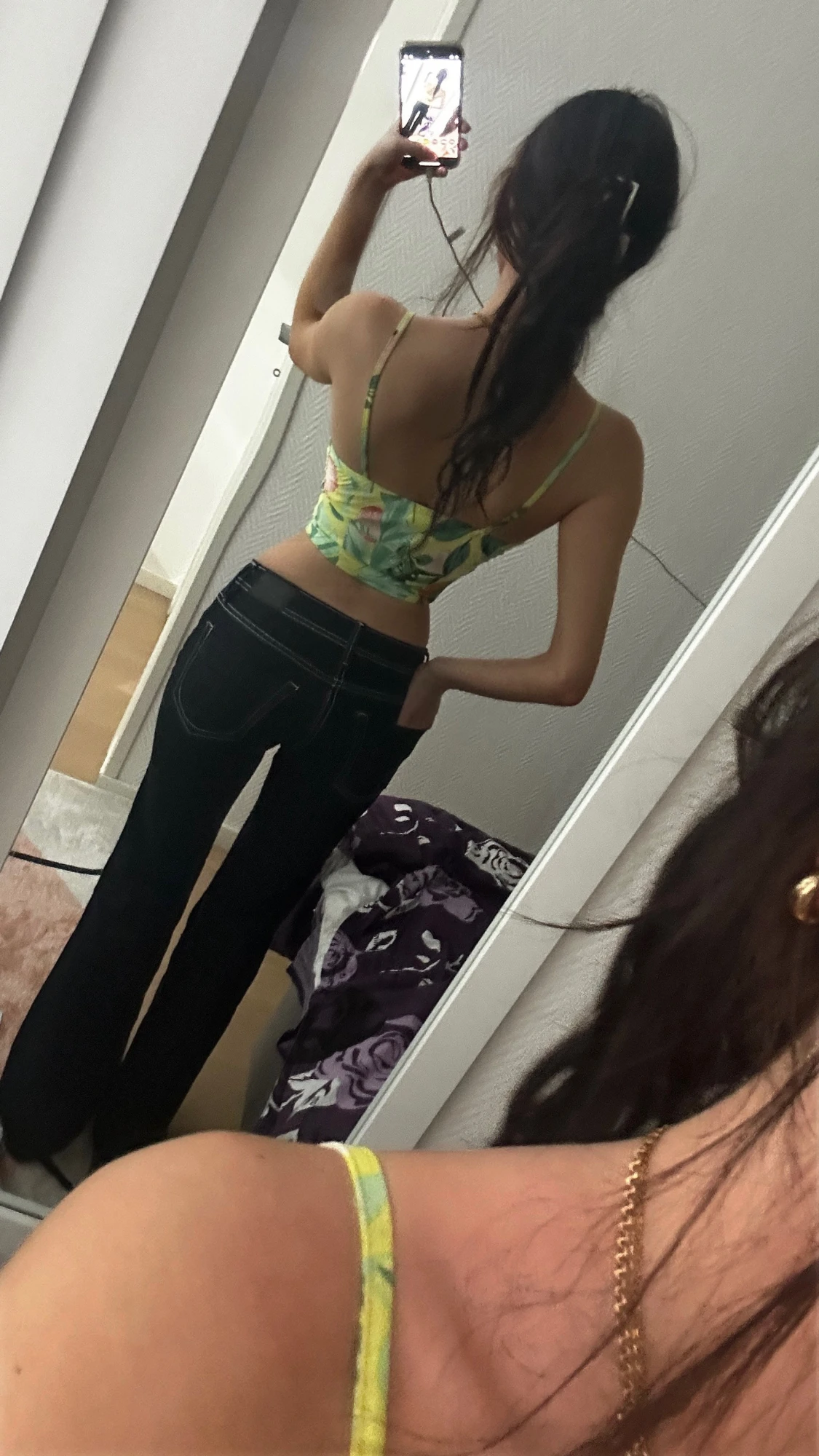 Gul croppad linnetopp med knyt - 1