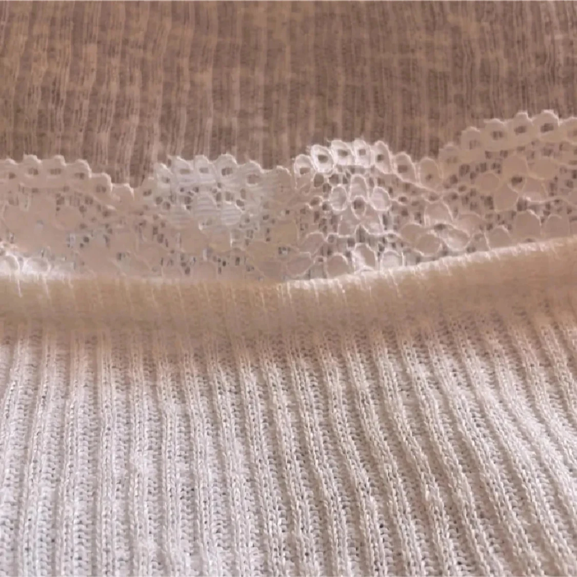 Vit ribbad långärmad topp XS 157 - 2