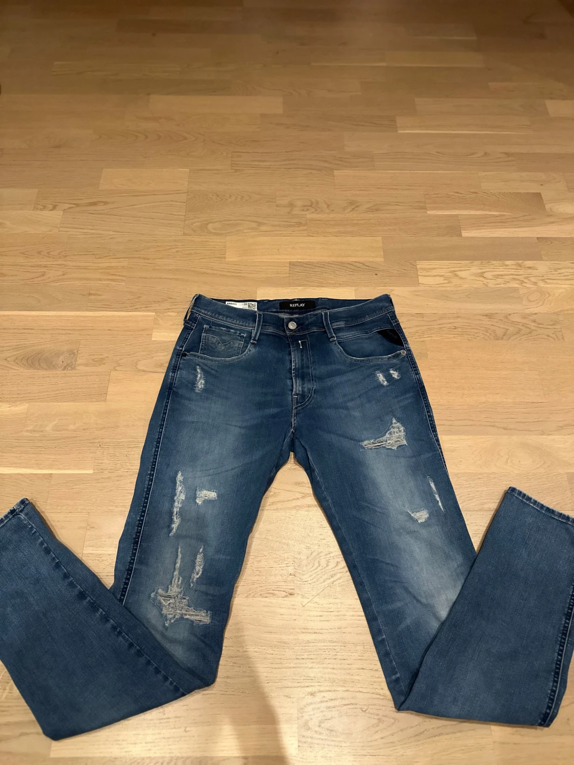 Replay Hyperflex blå jeans med slitningar