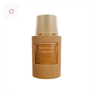 Molten Caramel parfymflaska - Molten Caramel från Paris Corner är en lyxig parfym i en snygg, karamellfärgad flaska med räfflad yta och guldig etikett. Har noter av vit choklad, karamell, vanilj. Perfekt för dig som gillar söta och varma dofter. Liknar sol de jainero 71 parfym men med längre hållbarhet. 