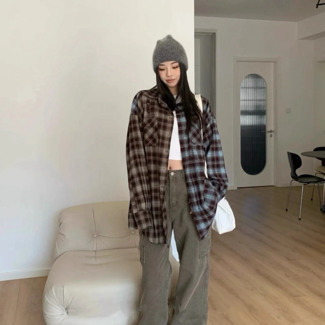 helt ny - We11done brun och blå rutig overshirt 