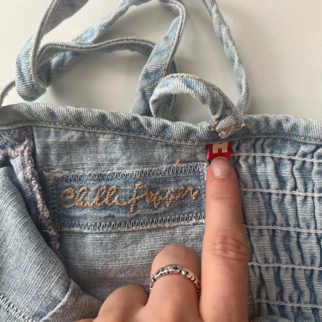  denim korsettopp med knytband - 4