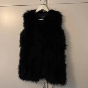 Svart pälsväst från Hollies XS - Fluffig svart pälsväst från Hollies i storlek XS. Västen har en klassisk rak passform och är tillverkad i mjukt pälsmaterial som ger en lyxig känsla. Perfekt att slänga över en hoodie eller stickad tröja för en cool look.