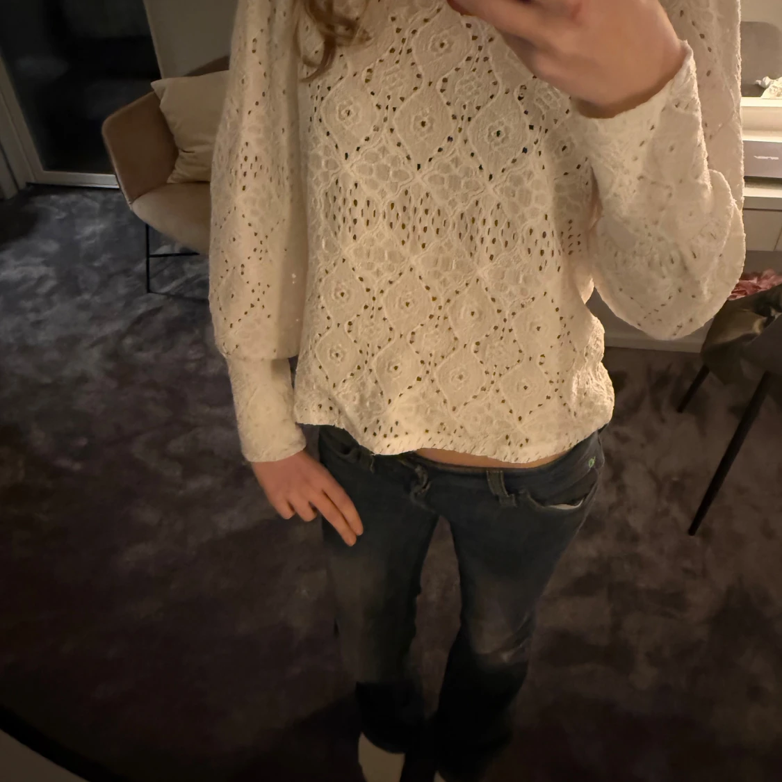 Vit spetsblus med ballongärmar - 2