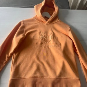 Orange hoodie från GANT med brodyr - Snygg orange hoodie från GANT med broderad logga och text på bröstet. Tröjan har huva, långa ärmar och ribbade muddar. Perfekt för dig som gillar en sportig och avslappnad stil.