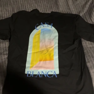 Svart Casa Blanca t-shirt med tryck - Svart t-shirt från Casa Blanca med färgglatt grafiskt tryck av en dörr i blått, gult och rosa på ryggen och mindre tryck framtill. Rund hals och korta ärmar. Perfekt för dig som gillar streetwear och snygga prints.