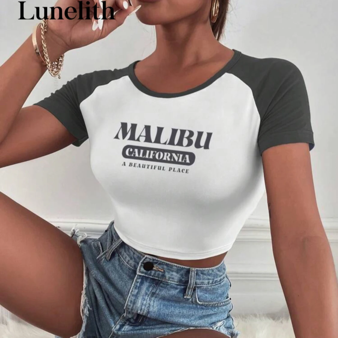 Vit och grå croppad topp från SHEIN - 2