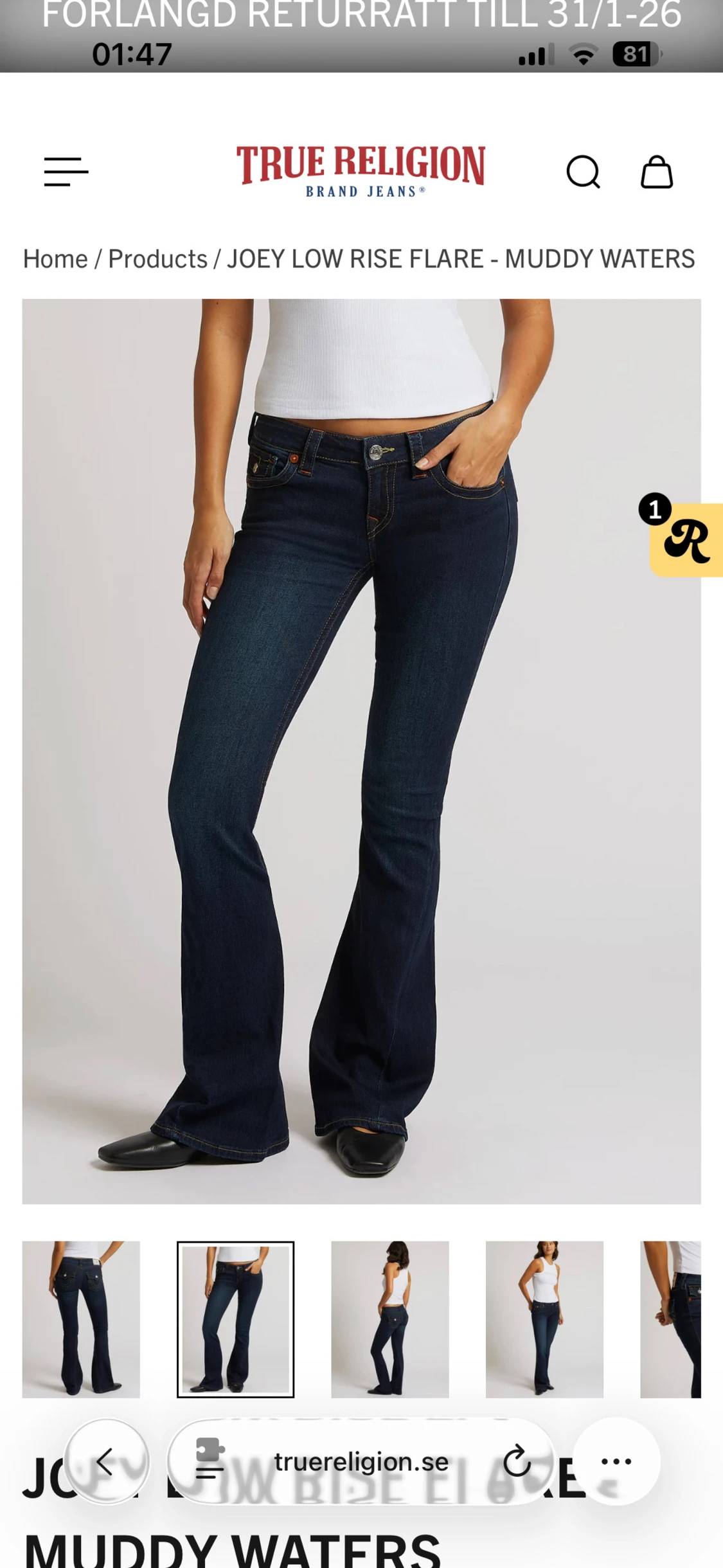 True Religion Joey Low Rise Flare Jeans