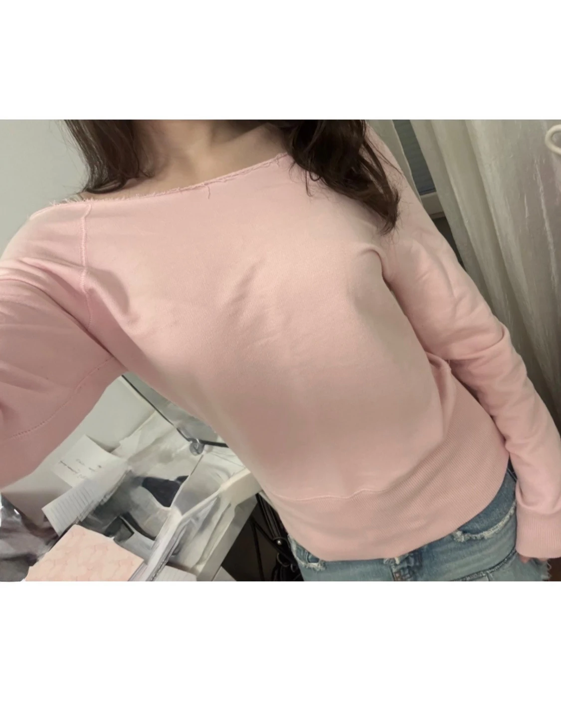 vintage y2k off shoulder baby pink sweater  - 1