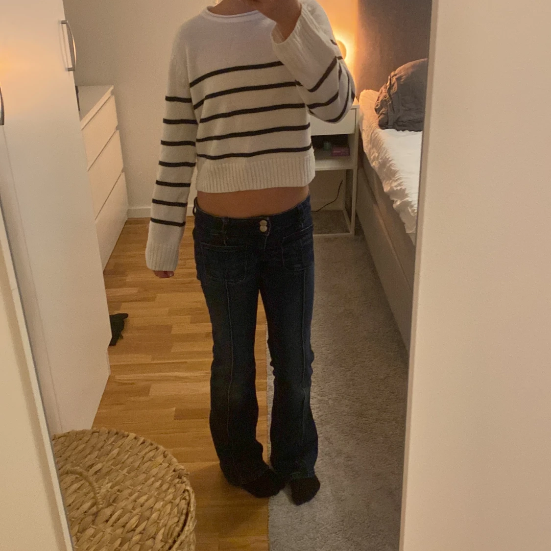 Vit croppad randig tröja H&M