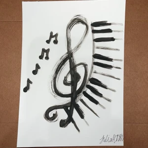 Like music 2 my ears - En unik målning med konstnärliga illustrationer av musik, där noter och pianotangenter möts i en kreativ design. Perfekt för dig som älskar musik och vill ha inspiration till ditt eget skapande. Passar ungdomar och unga vuxna med passion för konst och musik. (Inspirerad från Pinterest| Köper man 2=150kr 3=175kr 4=185kr 5=200kr)
