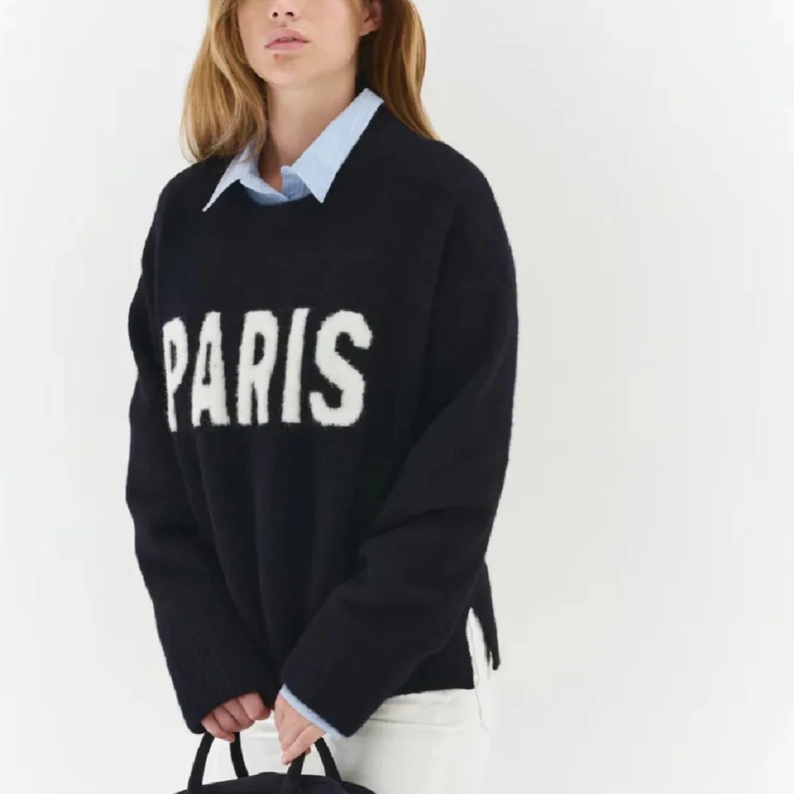 Stickad tröja med tryck  - 2