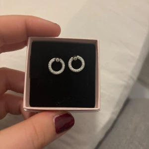 Pandora örhängen  - Snygga örhängen i form av små cirklar med glittriga stenar runt hela ringen. De är i silver och har en stilren design som ger en lyxig känsla. Perfekta för dig som gillar att addera lite extra bling till din look. Örhängena är från Pandora med originalpris 799kr. Aldrig använda 🩷