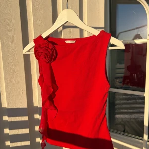 Röd topp från Zara - Säljer en snygg röd topp från Zara i storlek S. Toppen är ärmlös och materialet är mjukt och stretchigt! ❤️