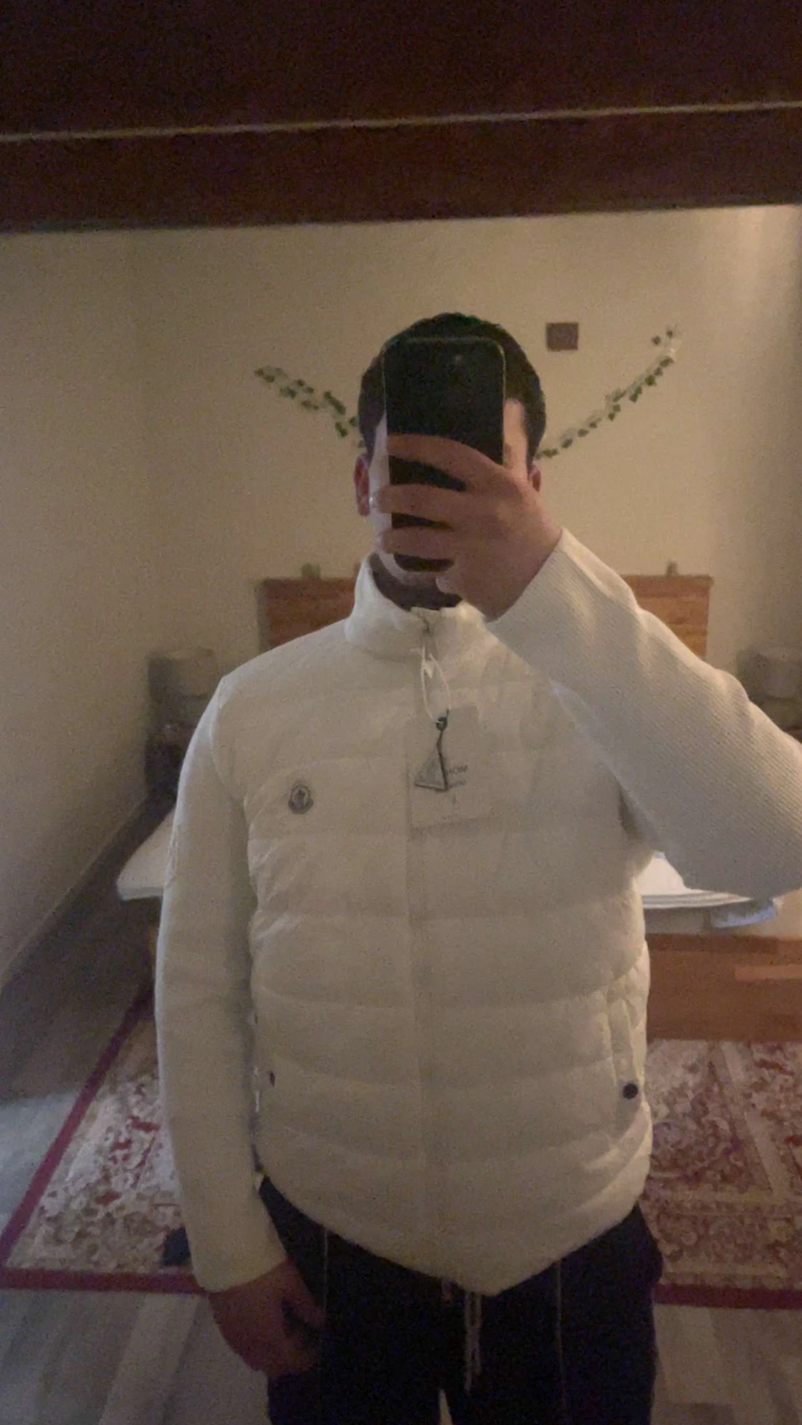 Vit Moncler pufferjacka med stickade ärmar - 2