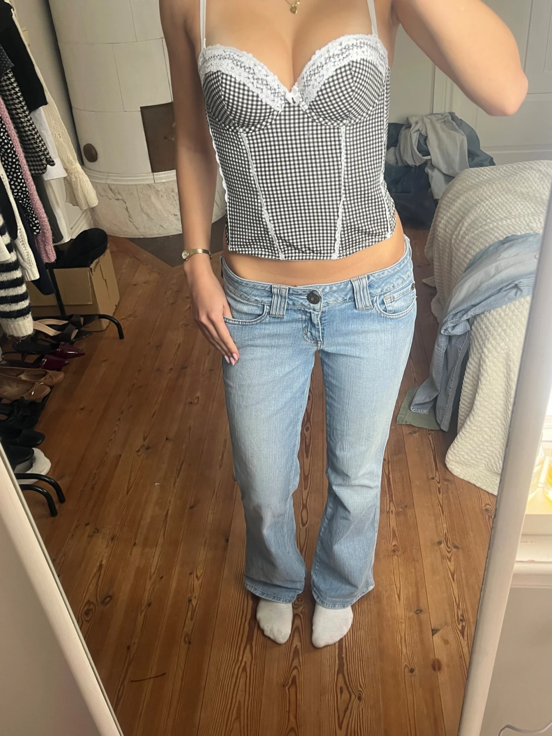  ljusblå bootcut vintage lågmidjade jeans  - 5