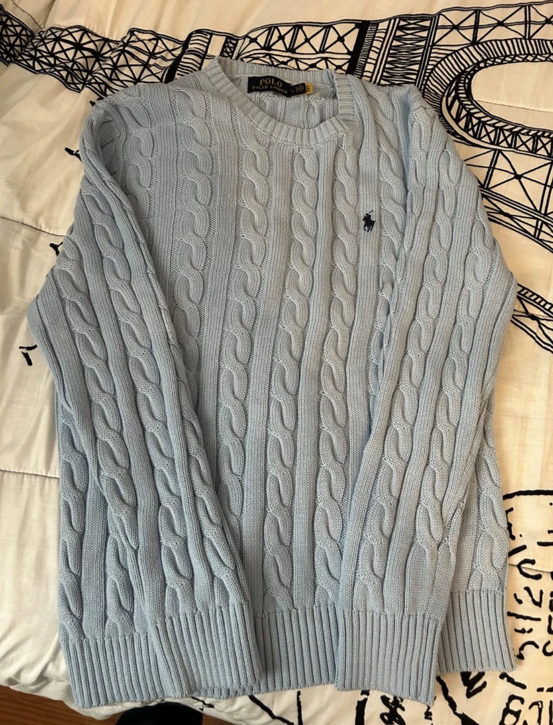 Ljusblå kabelstickad tröja Polo Ralph Lauren