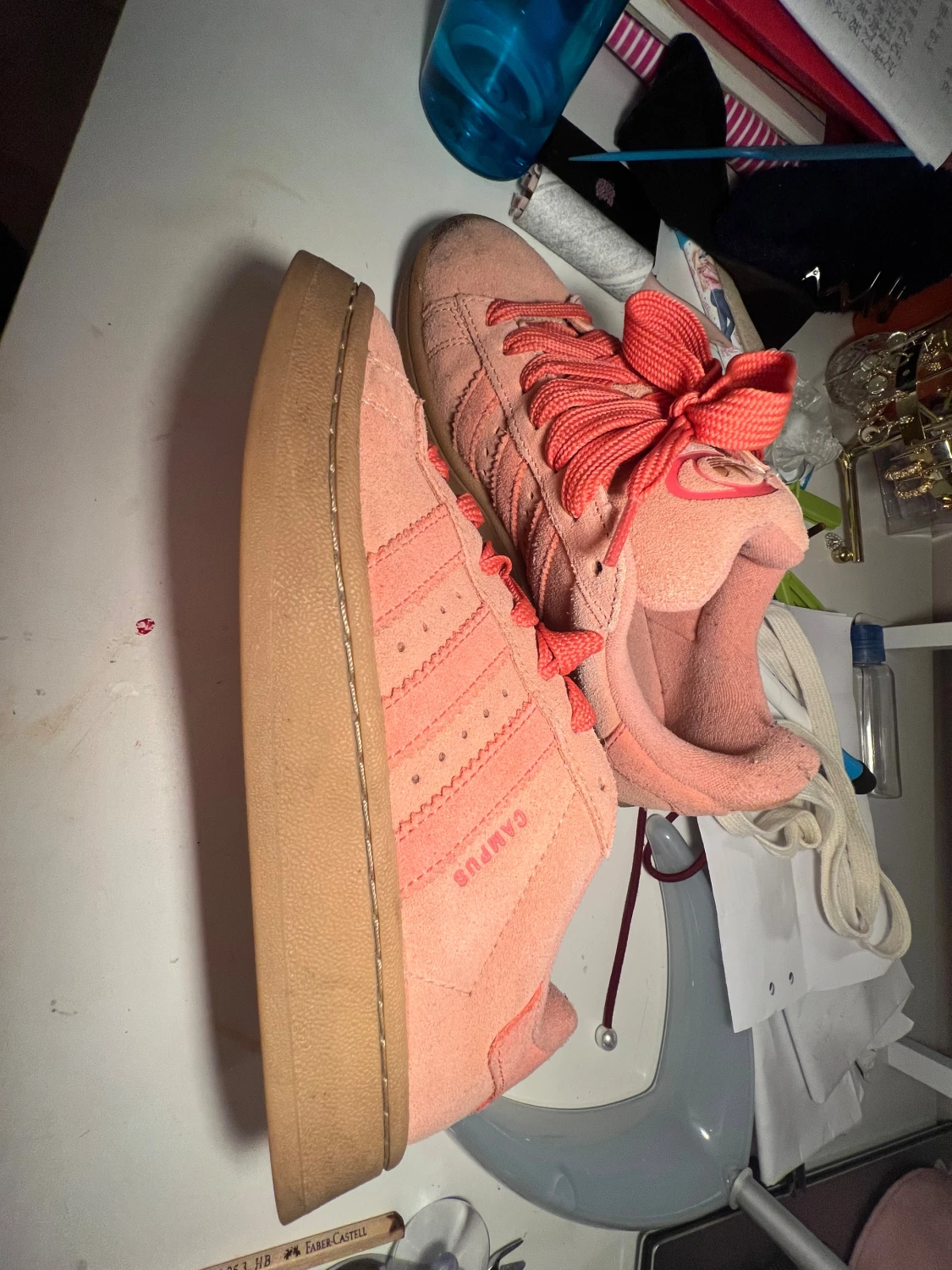 Adidas Campus rosa sneakers mocka - 1