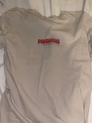 Oversized Tshirt - En beige Oversized tshirt med tryck med drake och röd text. Storlek: L