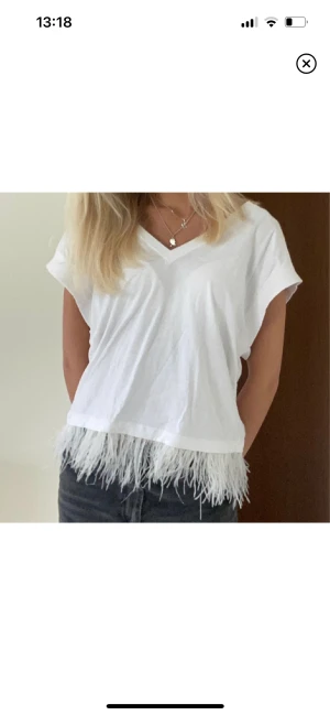 topp med fjädrar  - skit snygg topp/t-shirt med fjädrar, aldrig använd🥰