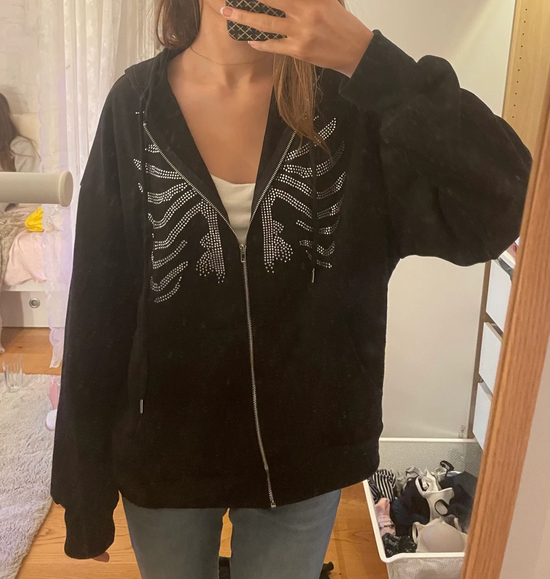 Skelett hoodie med rhinestones