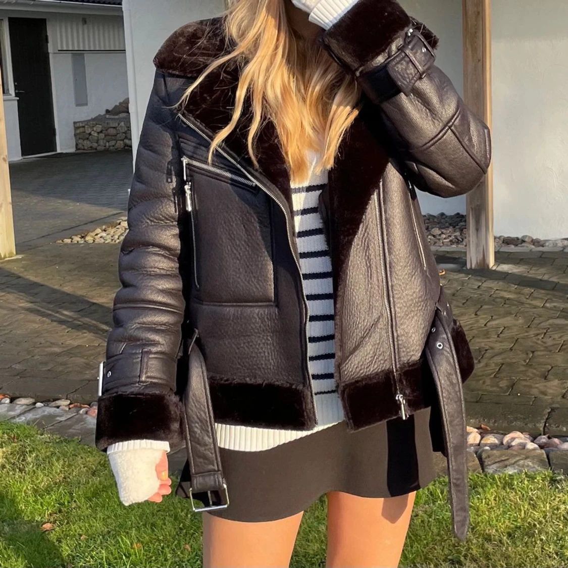 Fodrad skinnjacka läderjacka
