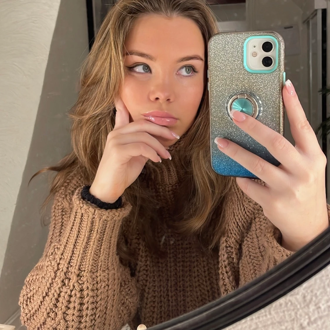 Stickad brun höst polo tröja 